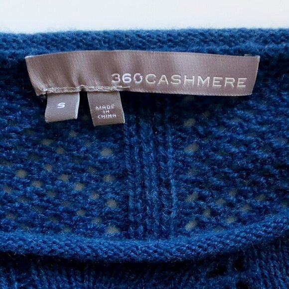 360 Cashmere Blue Cable & Open Knit Long Sleeve Boat Neck Sweater Pullover Small - Picture 9 of 12